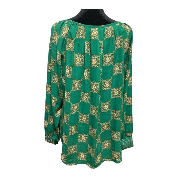 Alfani Green Baroque Print Studded Cuff Blouse Size 12 - Picture 4 of 14